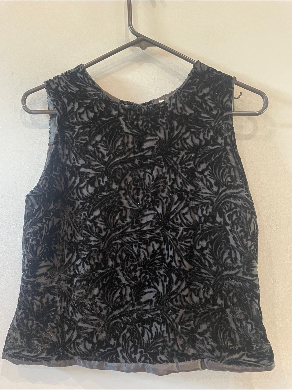 Black Burnout Velvet Sleeveless Women's Top with button back